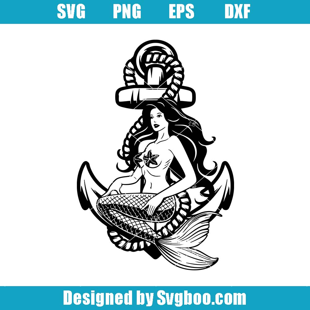 Mermaid And Anchor Svg, Mermaid Tail Svg, Retro Mermaid Svg