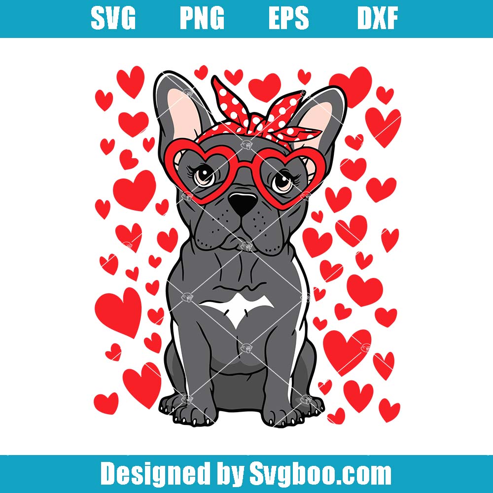 Valentine French Bulldog Svg, Heart Glasses Dog Svg, Romantic Dog Svg