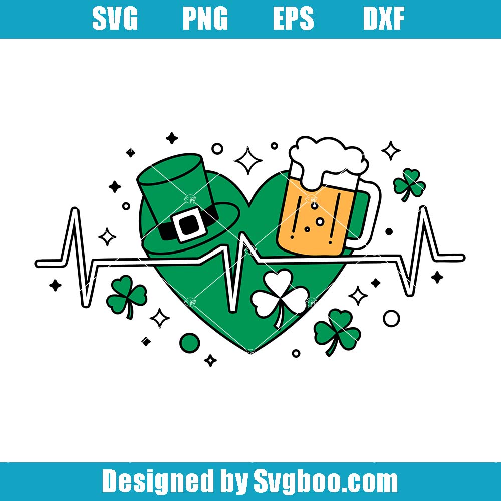 St Patricks Day Heartbeat Svg, Shamrock Beer Svg, St Paddy's Svg