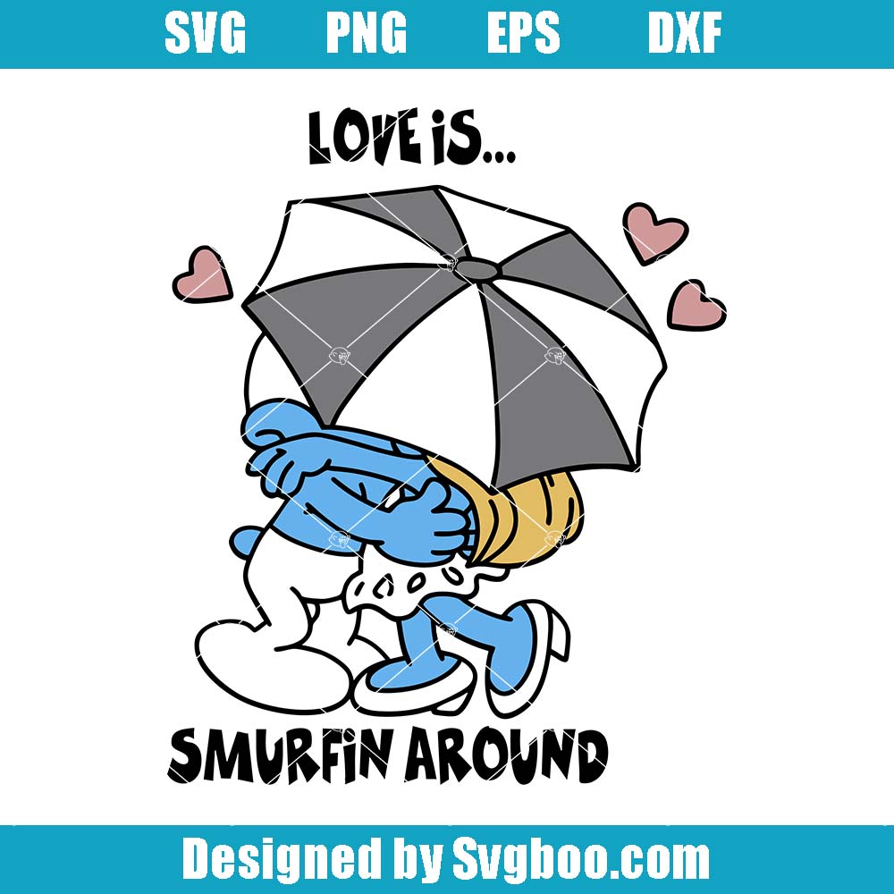 In Love Smurfin Around Svg, Smurf Couple Svg, Cartoon Characters Svg In Love Smurfin Around Svg