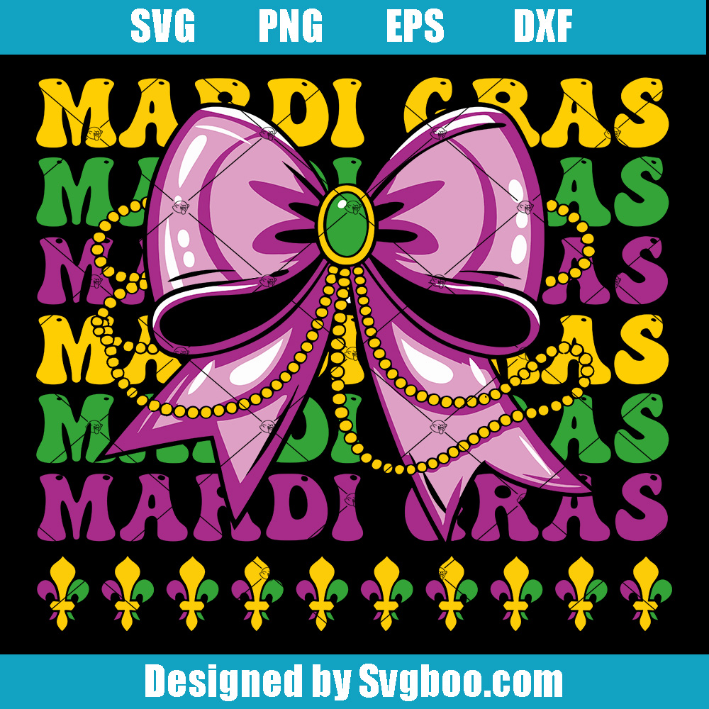 Mardi Gras Coquette Bow Svg, Mardi Gras Svg, New Orleans Carnival Svg Mardi Gras Coquette Bow Svg