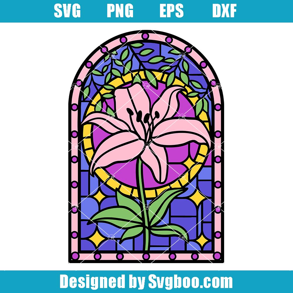 Stained Glass Lily Papercut Svg, Glass Art Window Svg, Lily Flower Svg