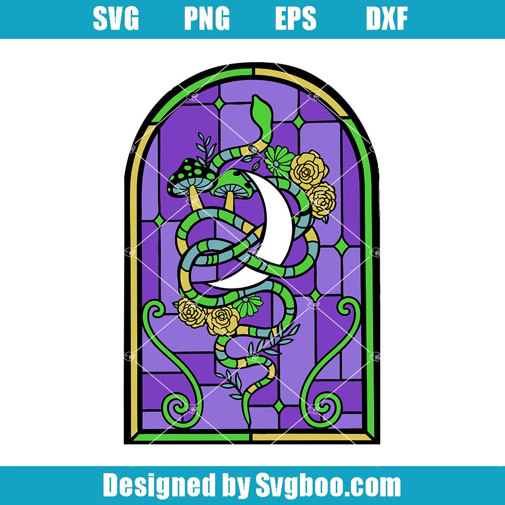 Stained Glass Snake Svg, Crescent Moon Svg, Roses & Mushrooms Svg Stained Glass Snake Svg