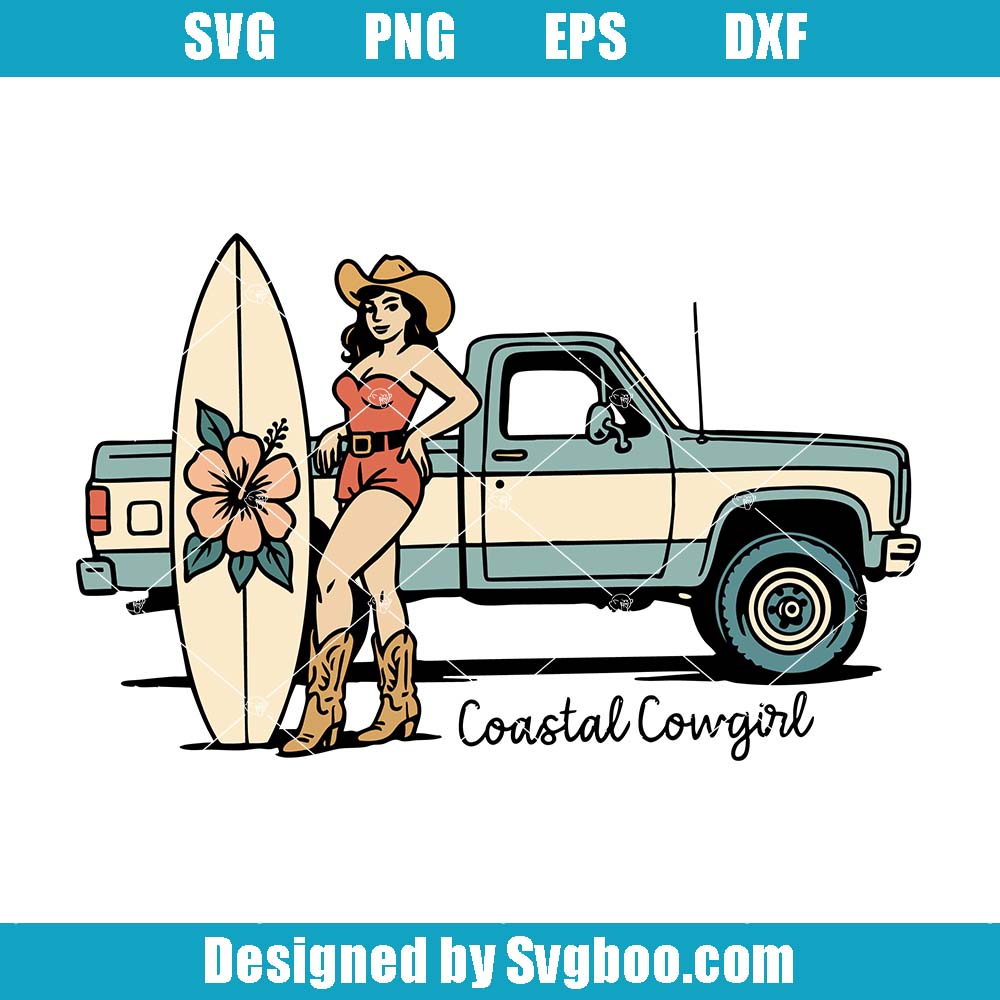 Coastal Cowgirl Surfer Svg, Retro Summer Cowgirl Svg, Boho Western Svg