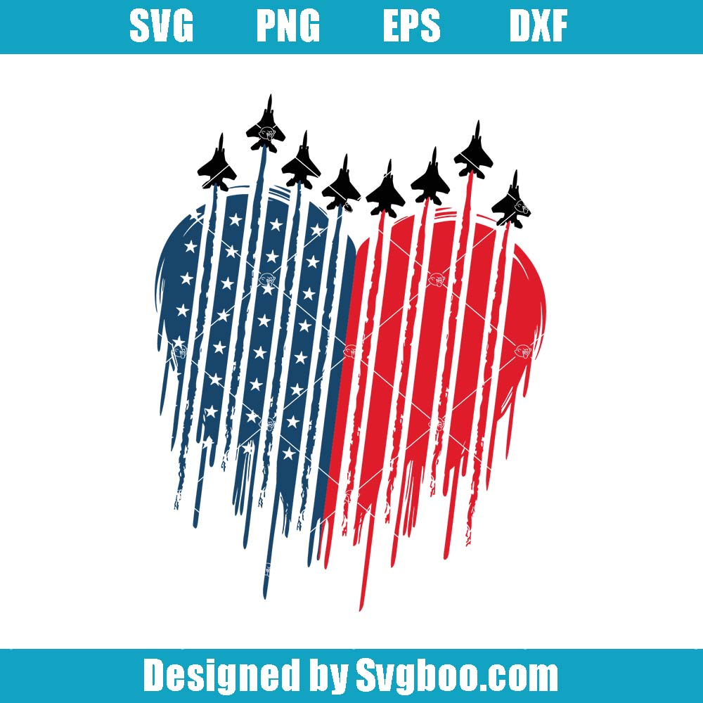 Fighter Jet Airplane American Flag Heart Svg, Air Force Flyover Svg