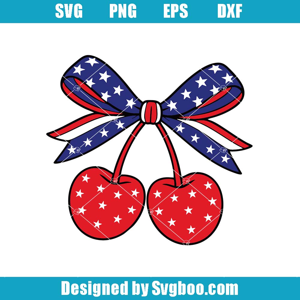Mock4th Of July Coquette Bow Cherry Svg, Coquette American Flag Cherry Svgup 8