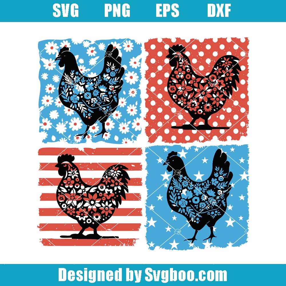 Patriotic Floral Chicken Svg, 4th Of July Svg, Independence Day Svg
