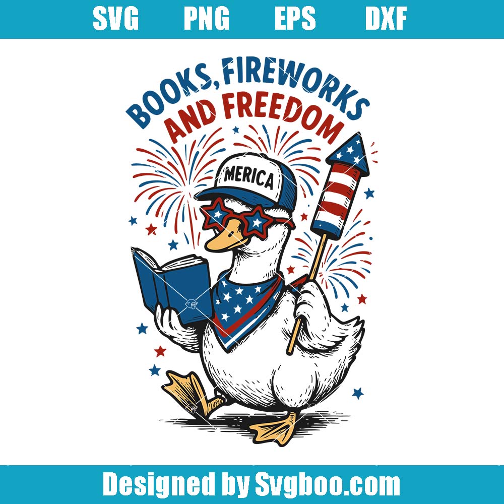 Books Fireworks And Freedom Svg, Funny Independence Day Svg Books Fireworks And Freedom Svg