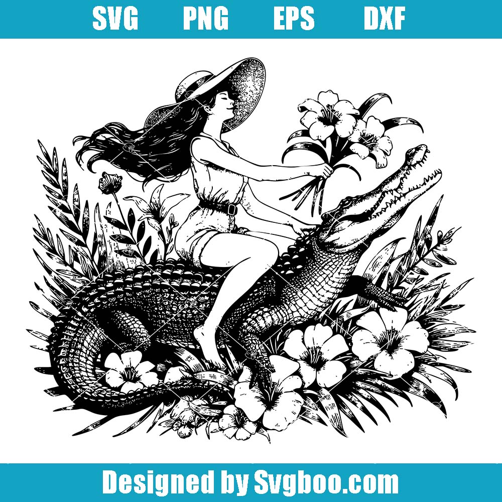 Girl Riding An Alligator Svg, Funny Alligator Svg, Rambunctious Svg