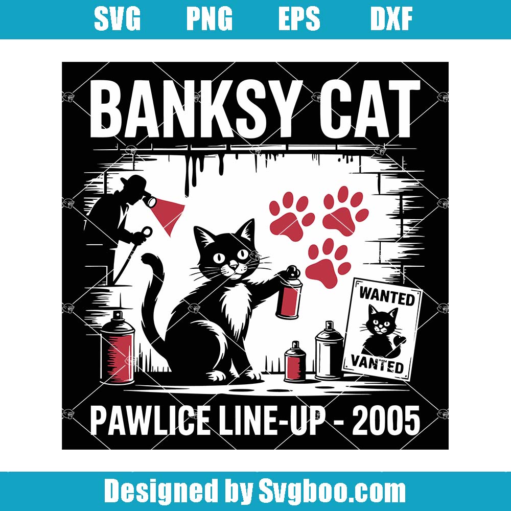 Banksy Cat Svg, Street Art Style Cat Svg, Pawlice Line - Up Svg