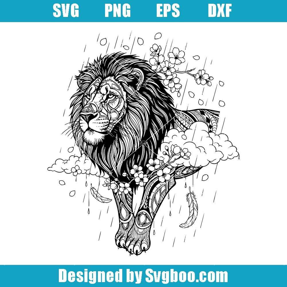 Lion Tribal Svg, Jungle Floral Svg, Tribal Animals Silhouette Svg Lion Tribal Svg