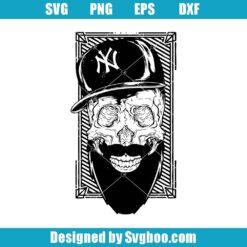 New Yorker Skull With Beard And A Hat On Svg