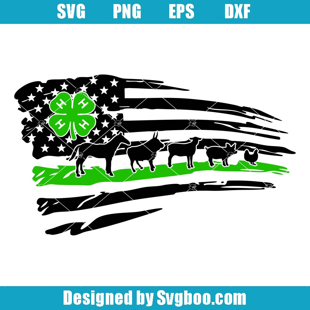 4H Clover Distressed Flag Svg, 4H Club Svg, Market Animal Svg