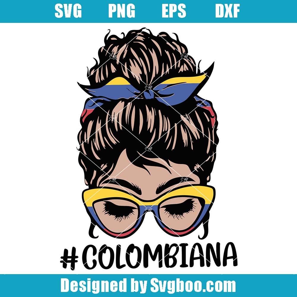 Colombiana Girl Svg, Colombia Messy Bun Svg, Colombia Flag Svg