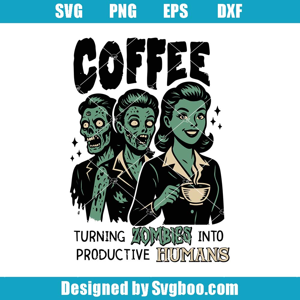 Funny Coffee Zombie Svg, Retro Halloween Svg, Coffee Lovers Svg