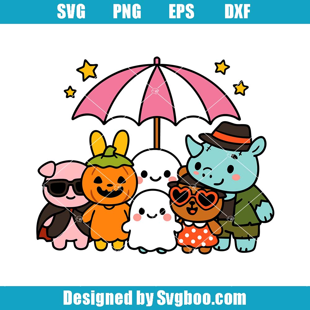 Funny Halloween Svg, Cute Friends Kids Svg, Ghost Pumpkin Animal Svg