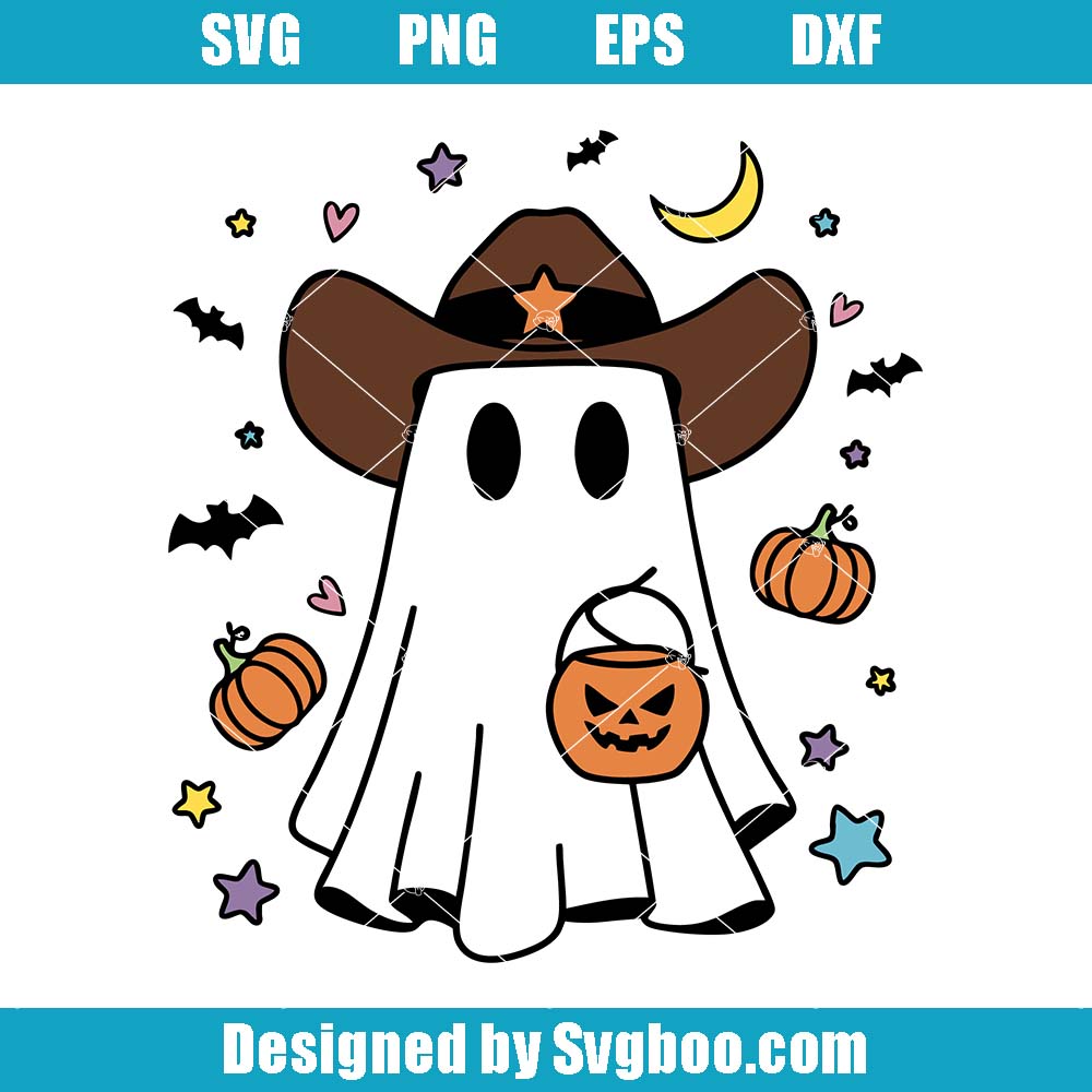 Funny Cowboy Ghost Svg, Halloween Spooky Season Svg, Funny Ghost Svg