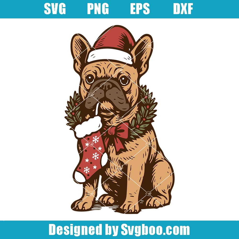 Christmas French Bulldog Svg, Holiday Festive Dog With Santa Hats Svg Christmas French Bulldog Svg