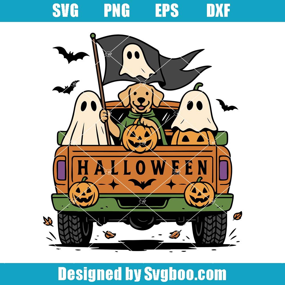 Halloween Dog Truck Svg, Puppy Ghosts & Pumpkins Svg, Funny Ghost Svg