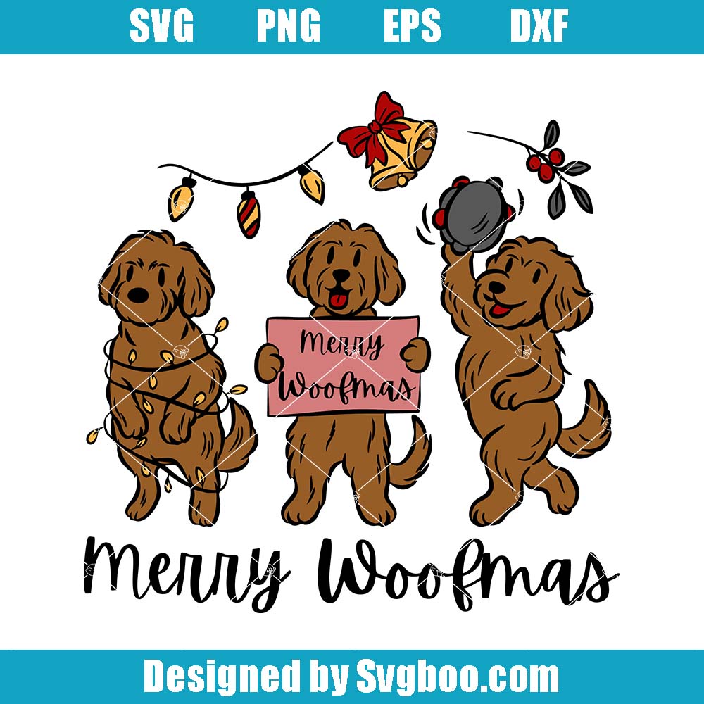 Merry Woofmas Dog Svg, Cute Goldendoodle Svg, Holiday Puppy Svg Merry Woofmas Dog Svg