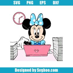 Minnie Mouse Working On Computer In Office Svg