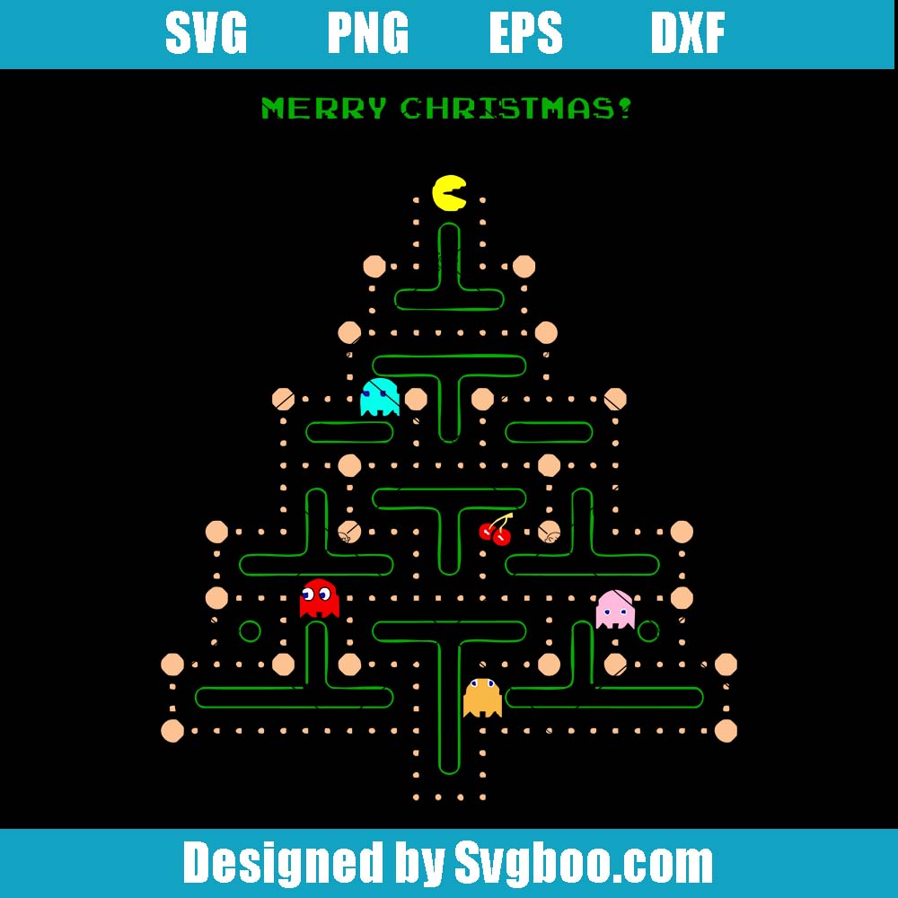 Pac-Man Merry Christmas Tree Svg, Pac-Man Game Xmas Svg Pac-Man Merry Christmas Tree Svg