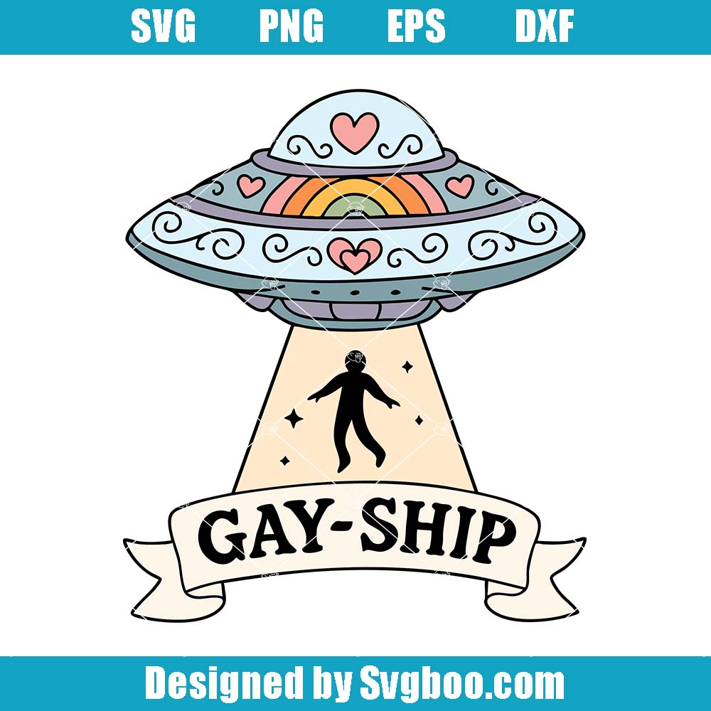 Rainbow UFO Pride Svg, Funny Gay Alien LGBT Svg, Retro Space Svg