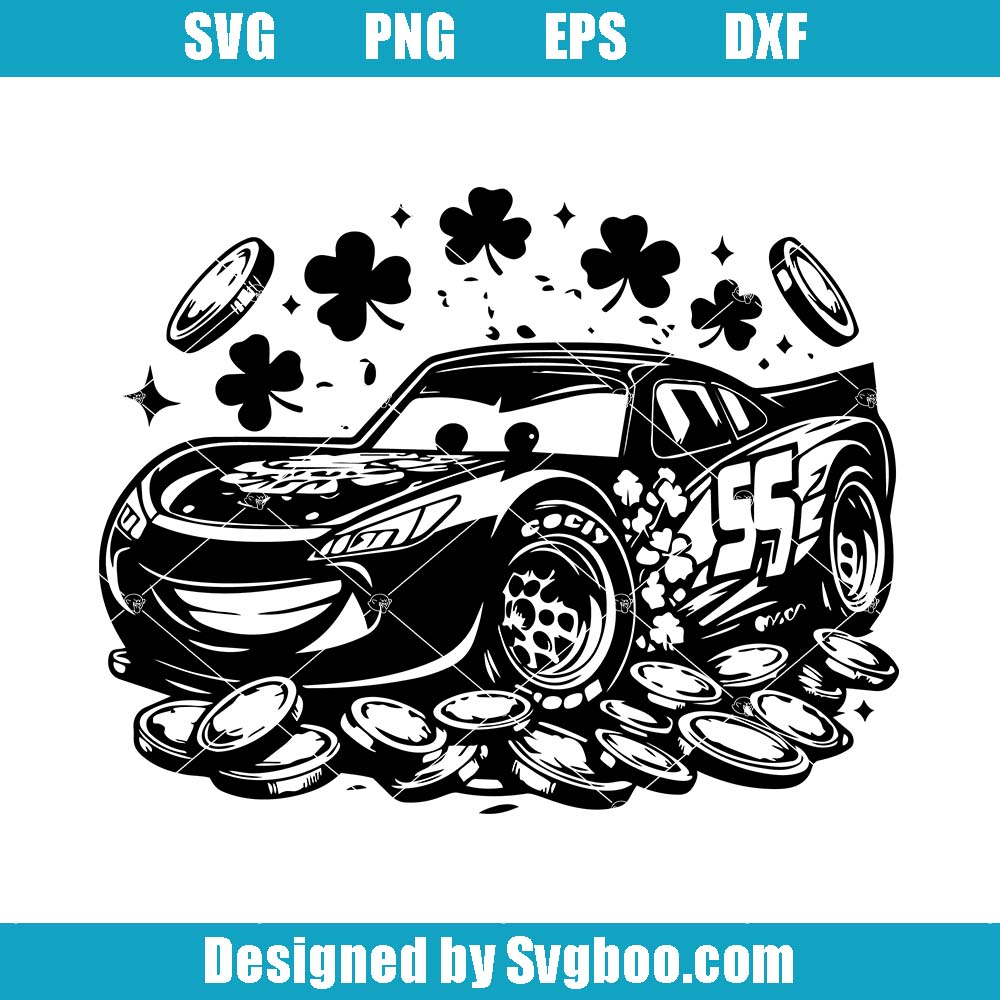 St Patrick's Day Svg, Lightning Car Svg, Lucky Silhouette Svg