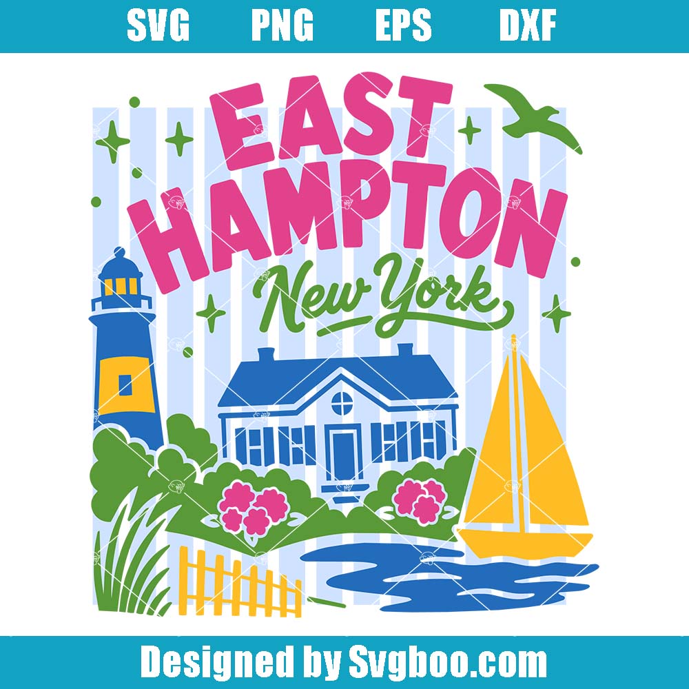 East Hampton New York Svg, Coastal Lighthouse Sailboat Svg East Hampton New York Svg
