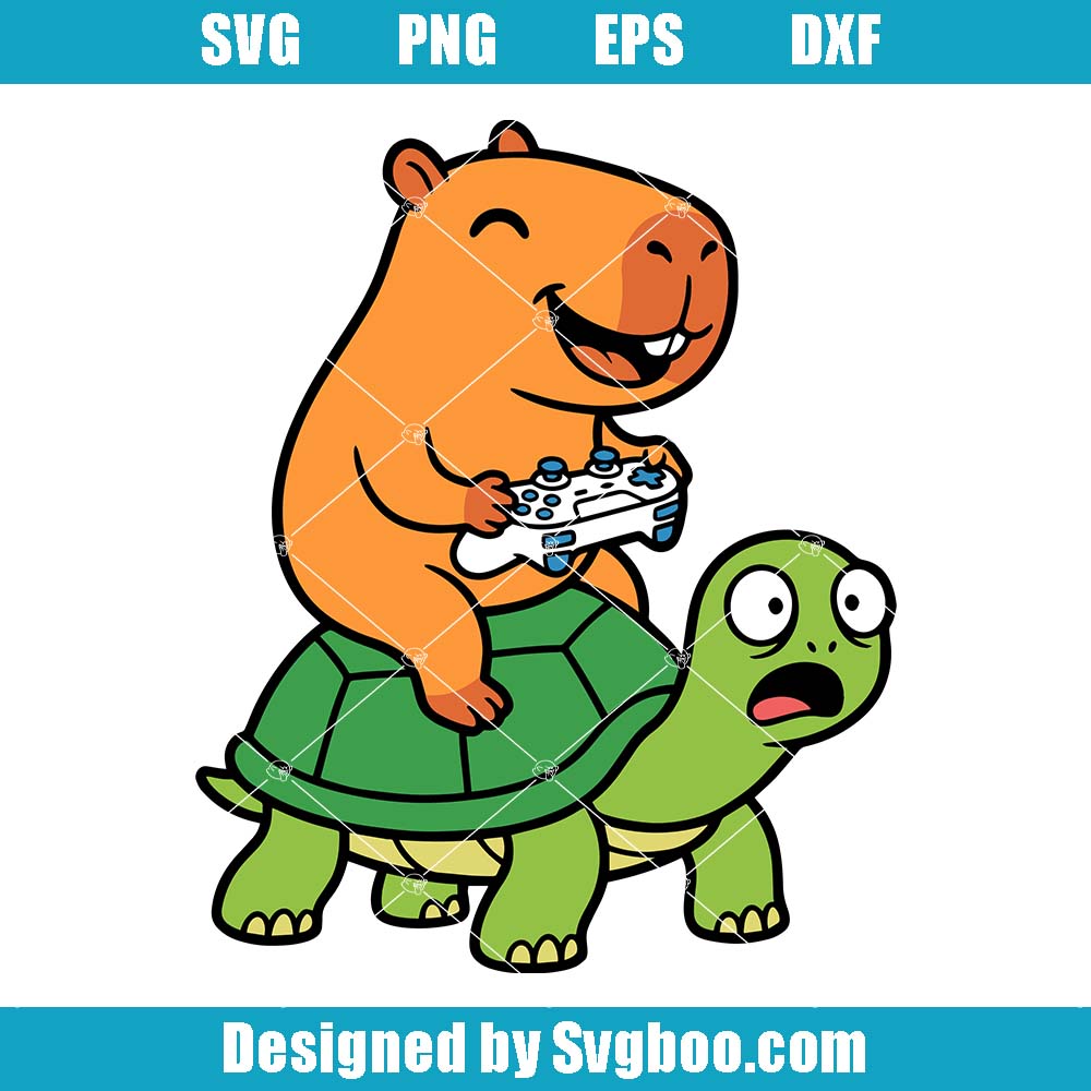Funny Capybara Gamer Svg, Capybara Riding Turtle Svg, Cute Animal Svg