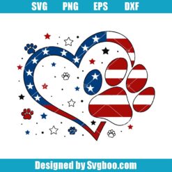 Patriotic Dog Paw Heart Svg