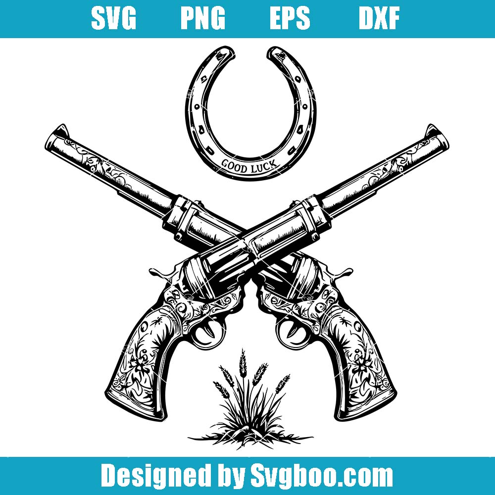 Pistols And Horseshoe Svg, Western Art Guns Svg, Retro Guns Svg Pistols And Horseshoe Svg