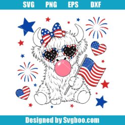 Highland Cow 4th July Bow Svg