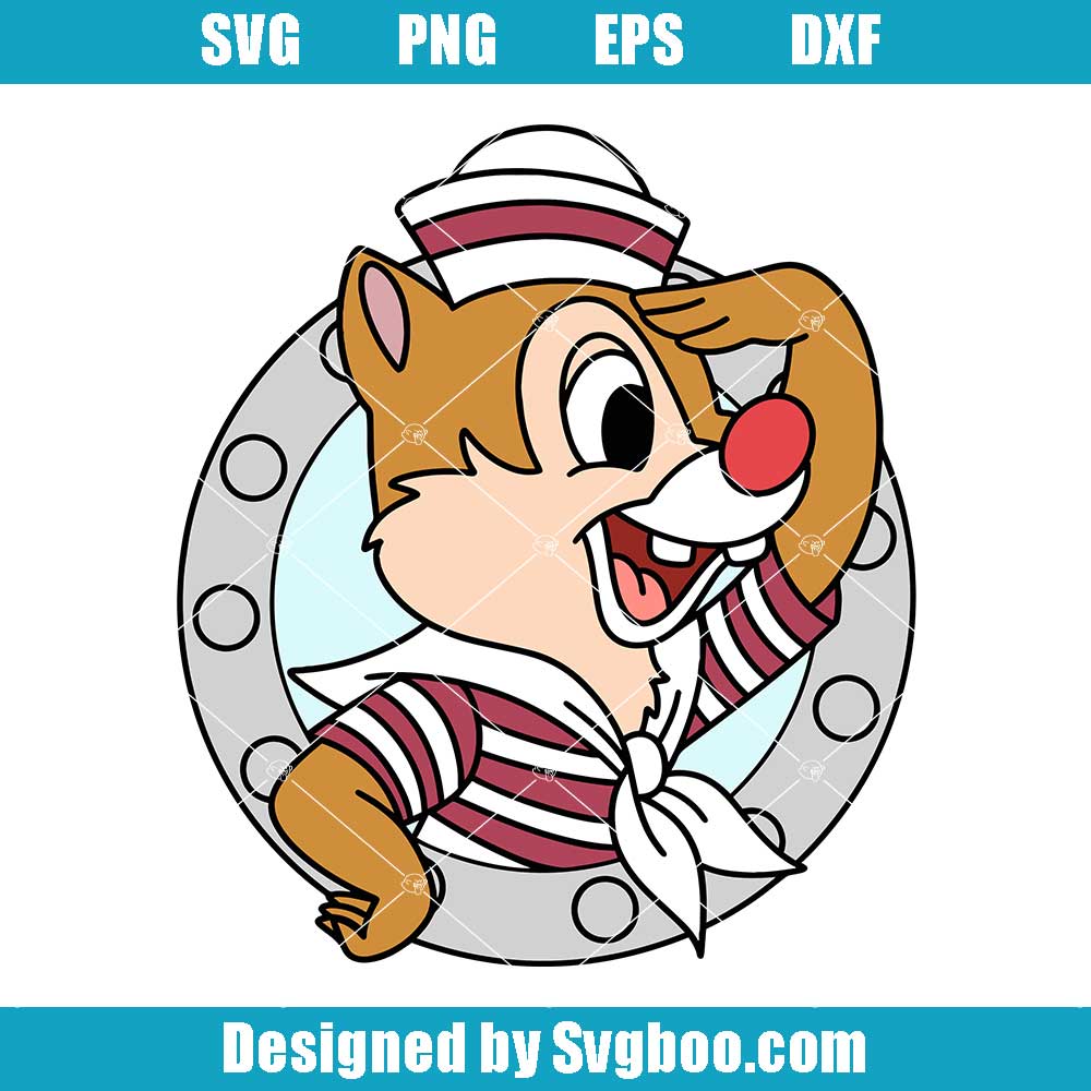 Cute Sailor Dale Squirrel salute Svg, Dale Cruise Porthole Head Svg