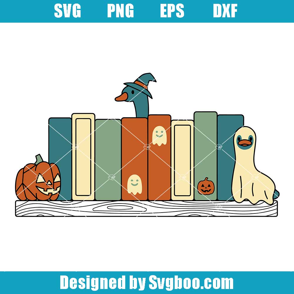 Halloween Goose Bookends Bookshelf Svg, Spooky Bookshelf Halloween Svg