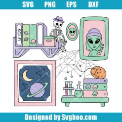Halloween Sci Fi Reader Bookshelf SVG Design