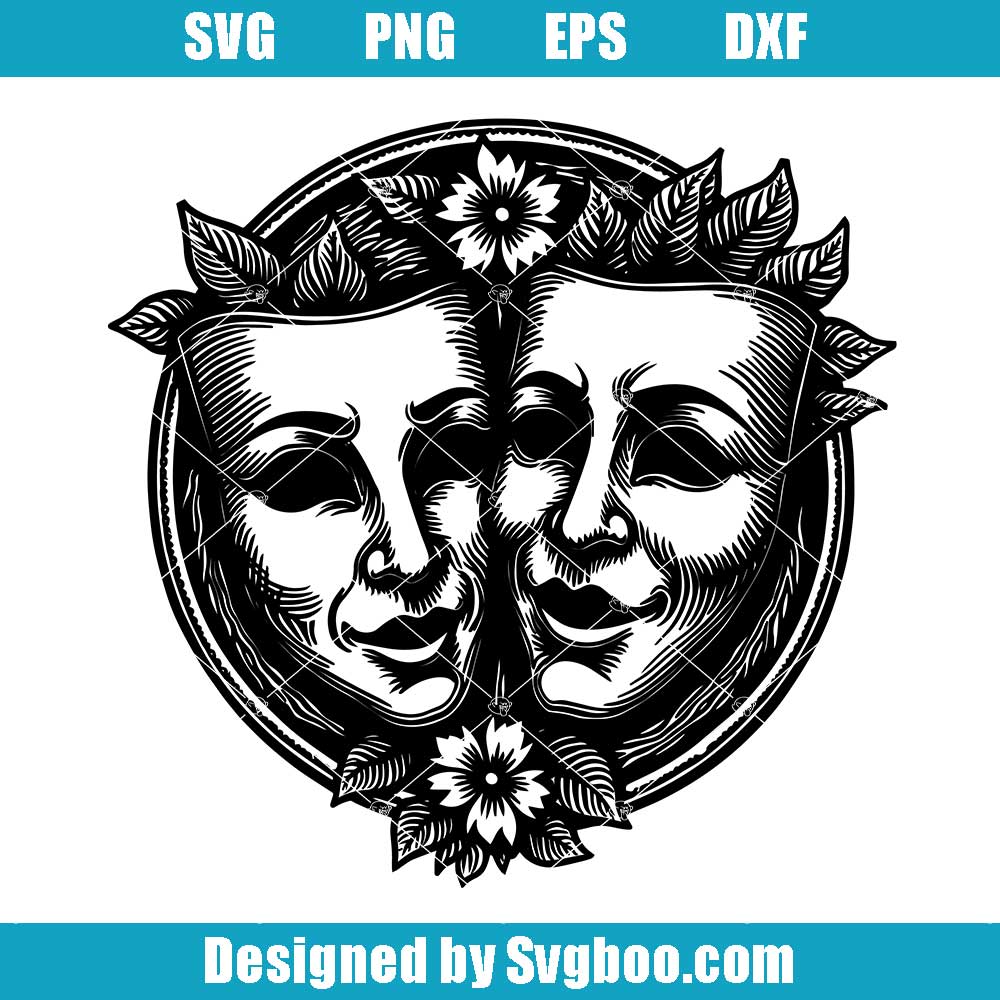 Theater Masks Drama Symbol SVG Design - Comedy and Tragedy Cutfile Theater Masks Drama Symbol SVG Design